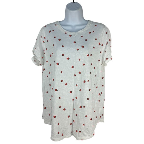 Old Navy Everywear L Tall White T Shirt Red Strawberry Print - Picture 1 of 4